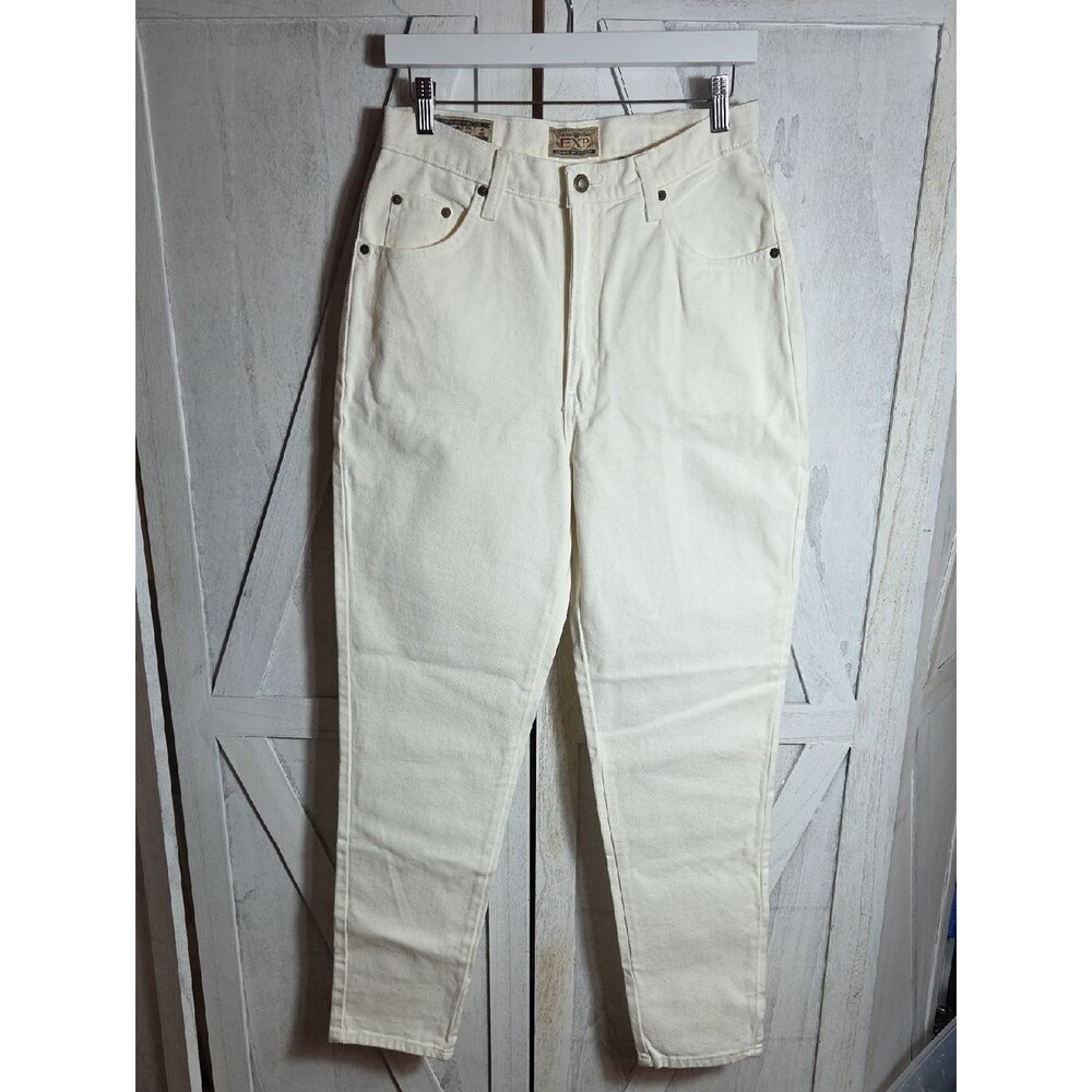 Express Jeans Ivory Vintage 100% Cotton Tapered Leg Jeans Size 12